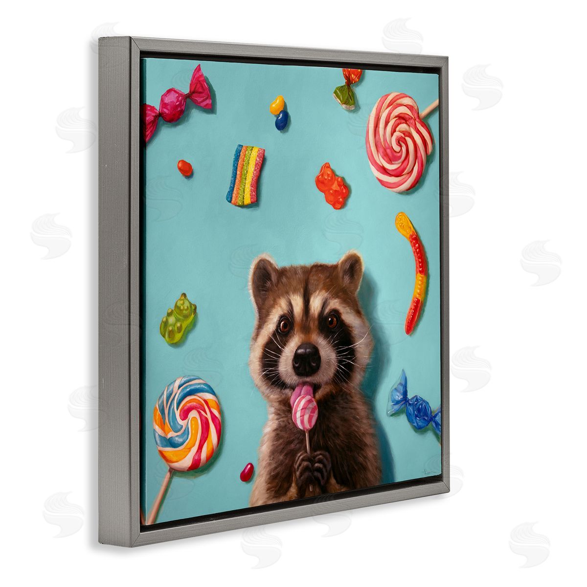 Lucia Heffernan Raccoon & Sweets Candies Gray Floating Frame Canvas Wall Art Print