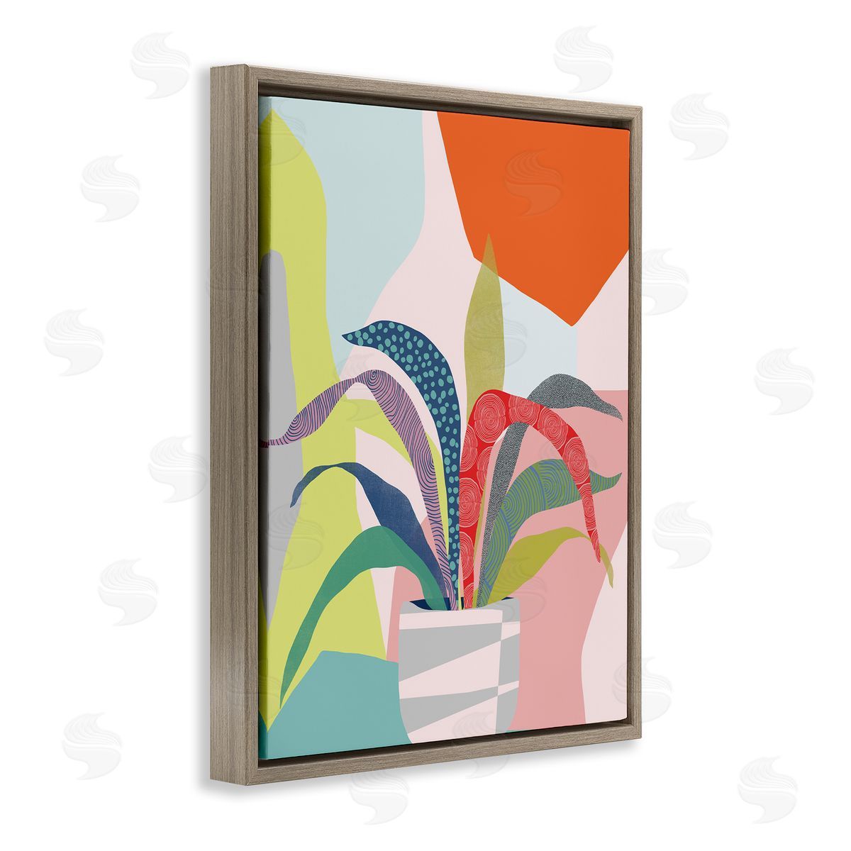 Ioana Horvat Modern Geometric Plant Leaves Brown Floating Frame Canvas Wall Art Print