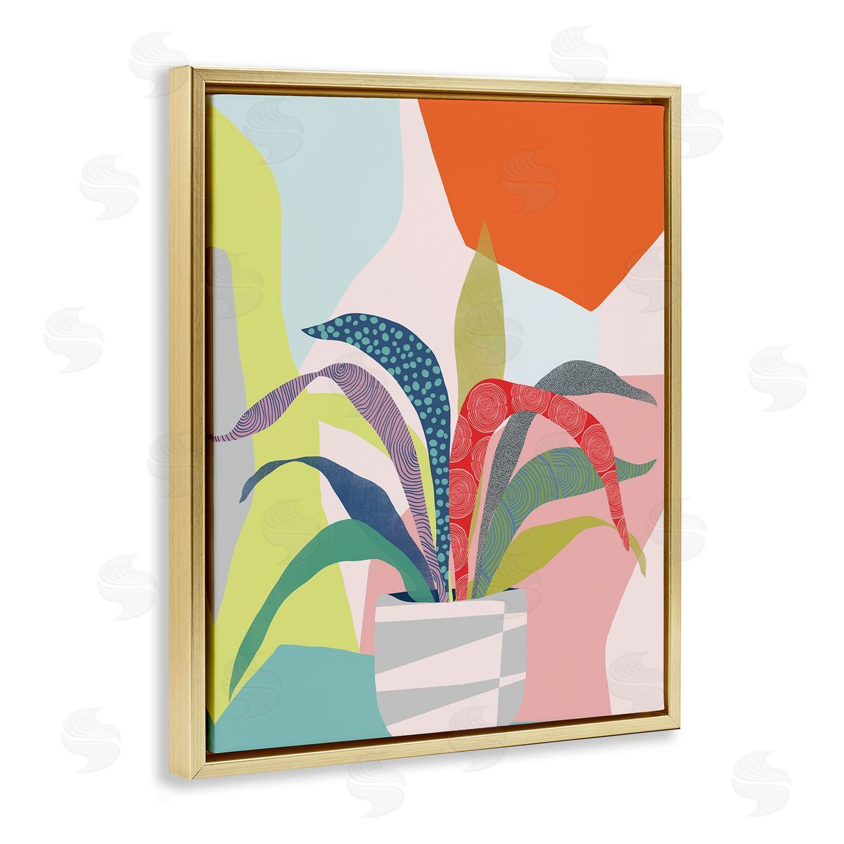 Ioana Horvat Modern Geometric Plant Leaves Gold Floating Frame Canvas Wall Art Print
