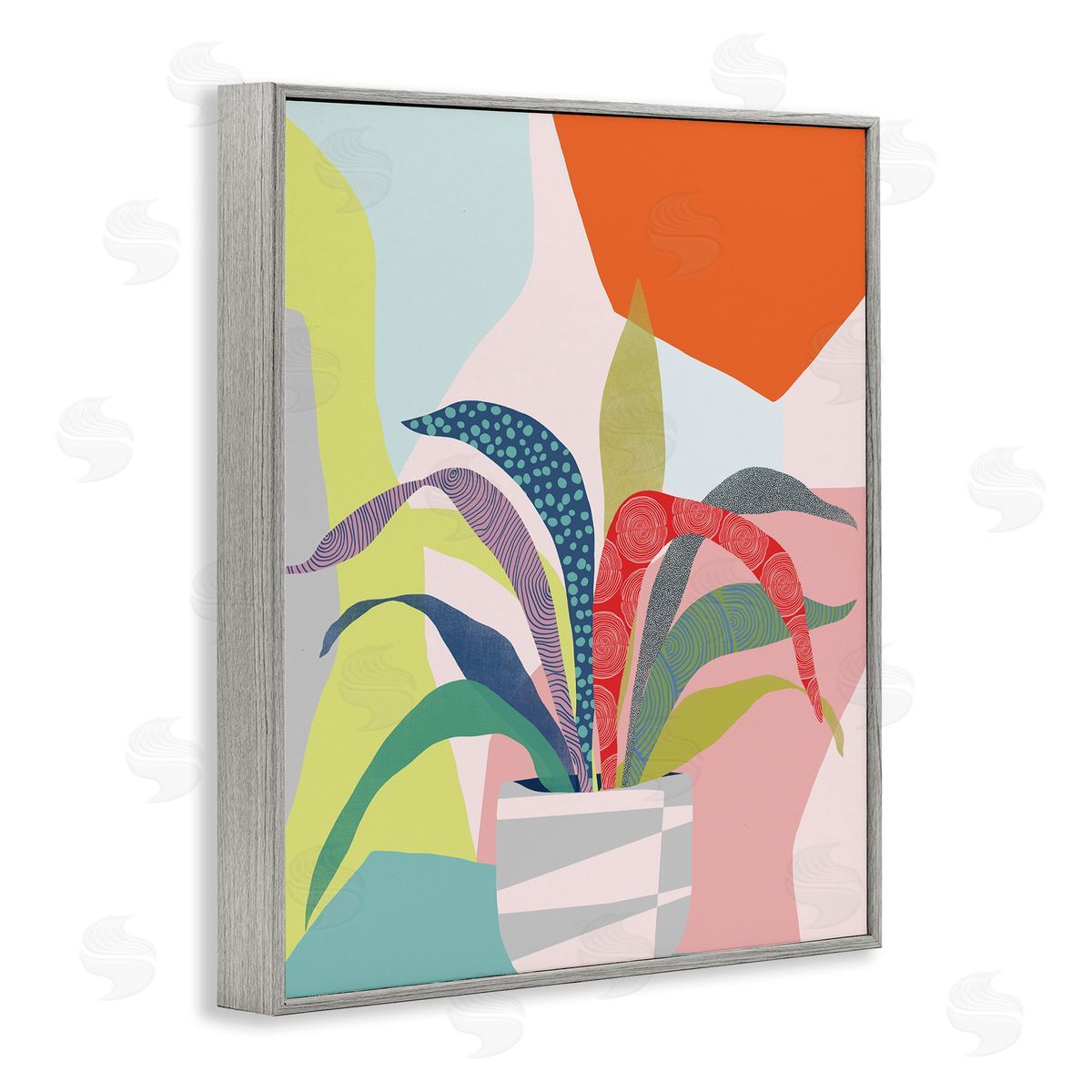 Ioana Horvat Modern Geometric Plant Leaves Gray Framed Giclee Wall Art Print