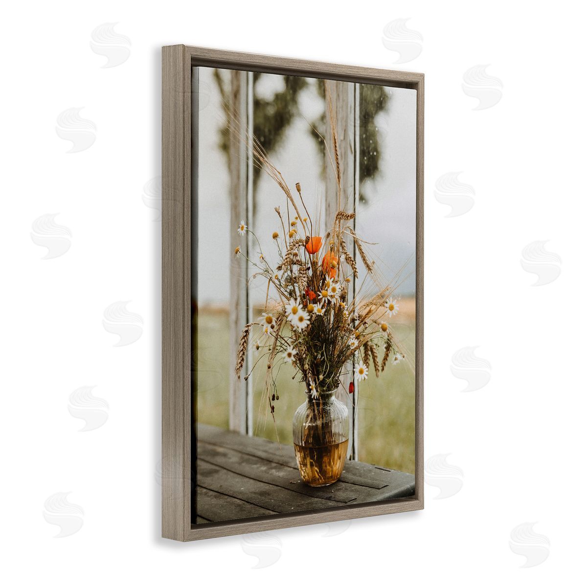 Incado Bouquet with Window View Brown Floating Frame Canvas Wall Art Print