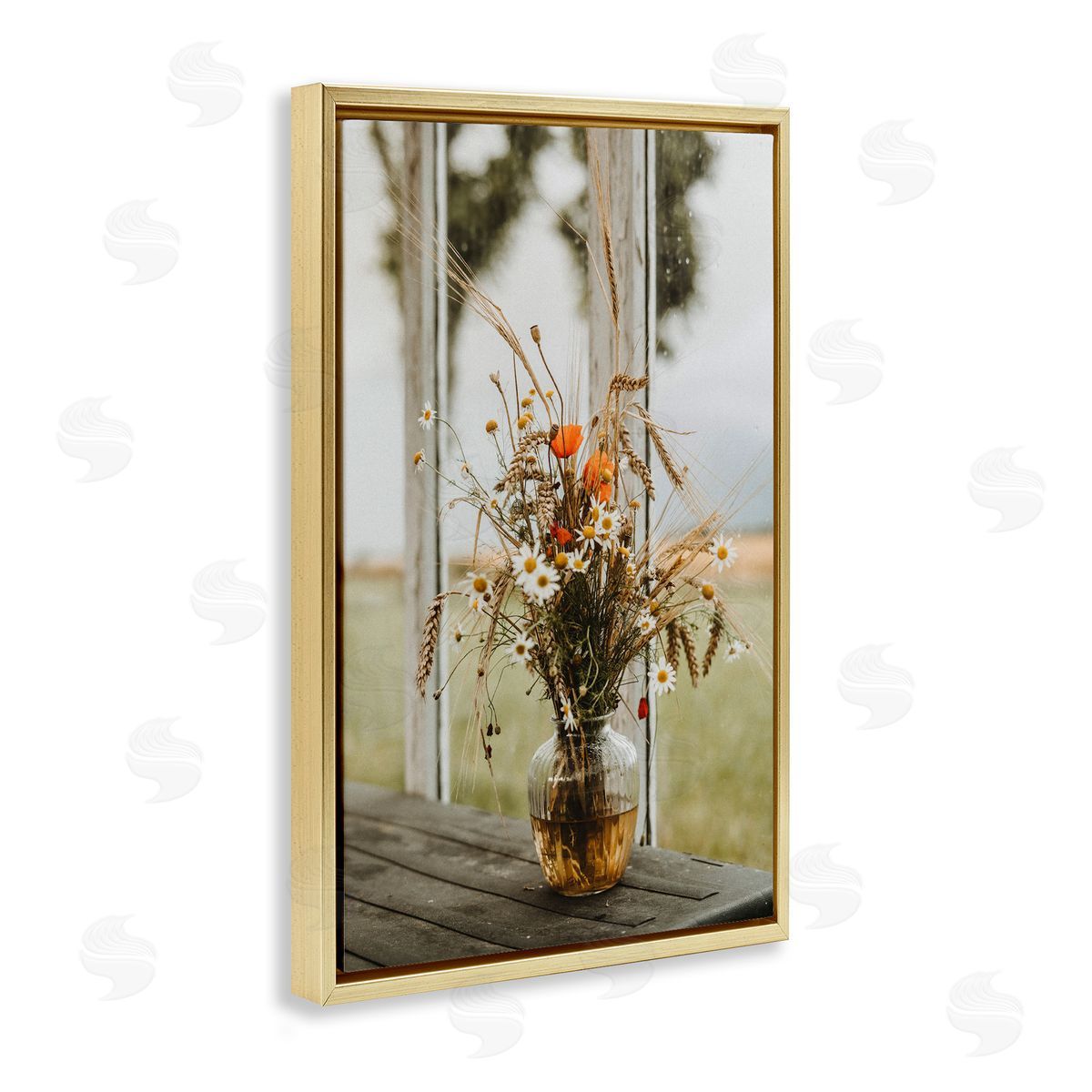 Incado Bouquet with Window View Gold Floating Frame Canvas Wall Art Print