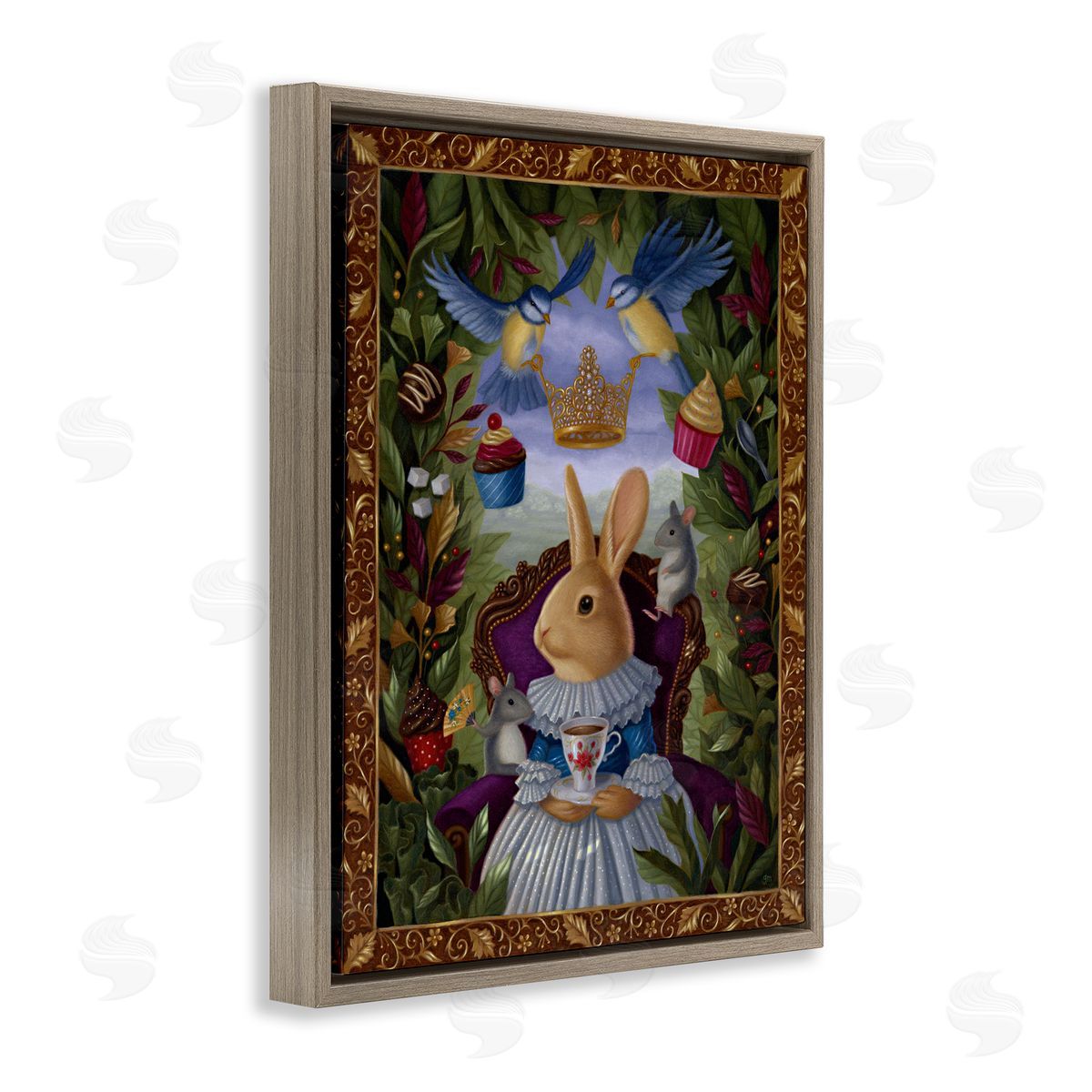 Gina Matarazzo Classic Rabbit Tea Party Brown Floating Frame Canvas Wall Art Print