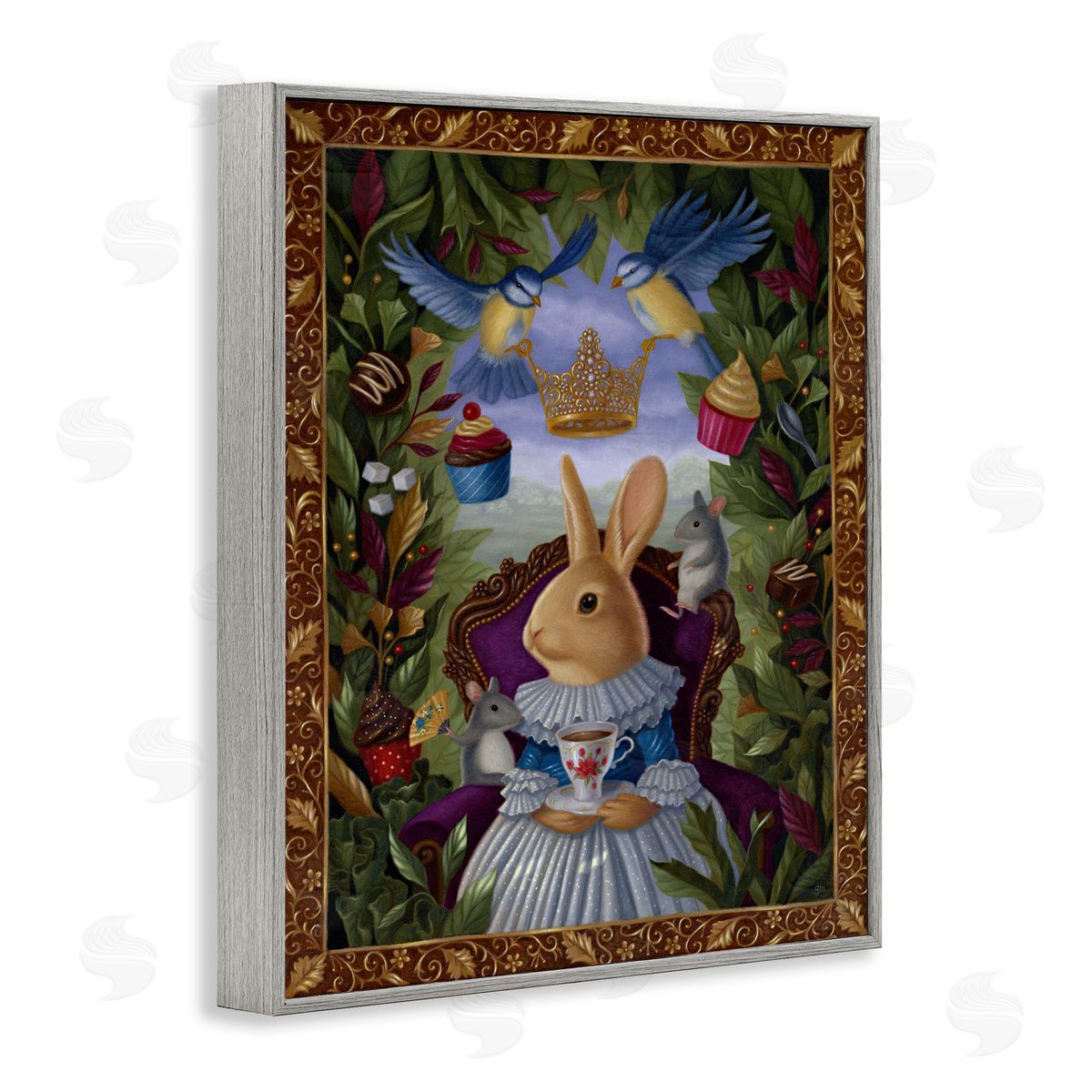 Gina Matarazzo Classic Rabbit Tea Party Gray Framed Giclee Wall Art Print