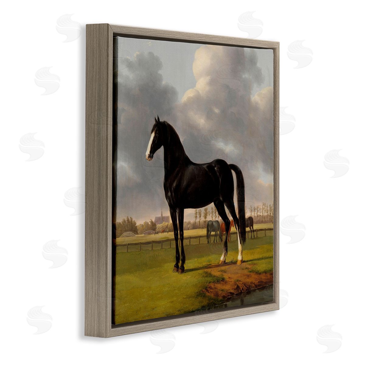 Classic Black Stallion Brown Floating Frame Canvas Wall Art, Home Decor by Anthony Oberman