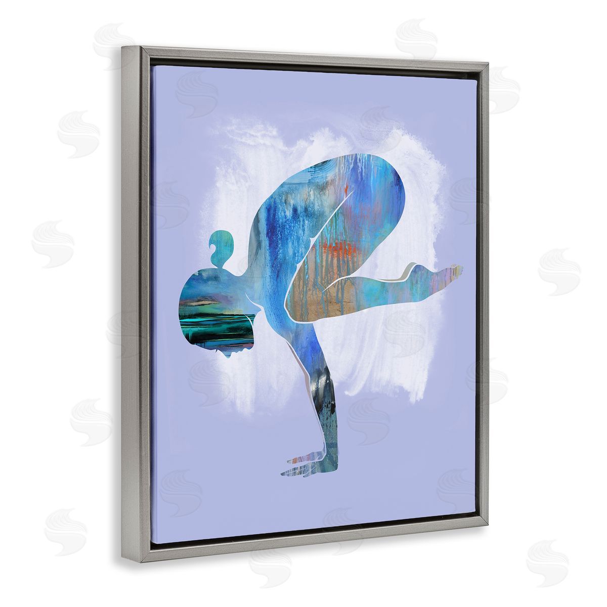 Tim Parker Mindful Yoga Pose Gray Floating Frame Canvas Wall Art Print