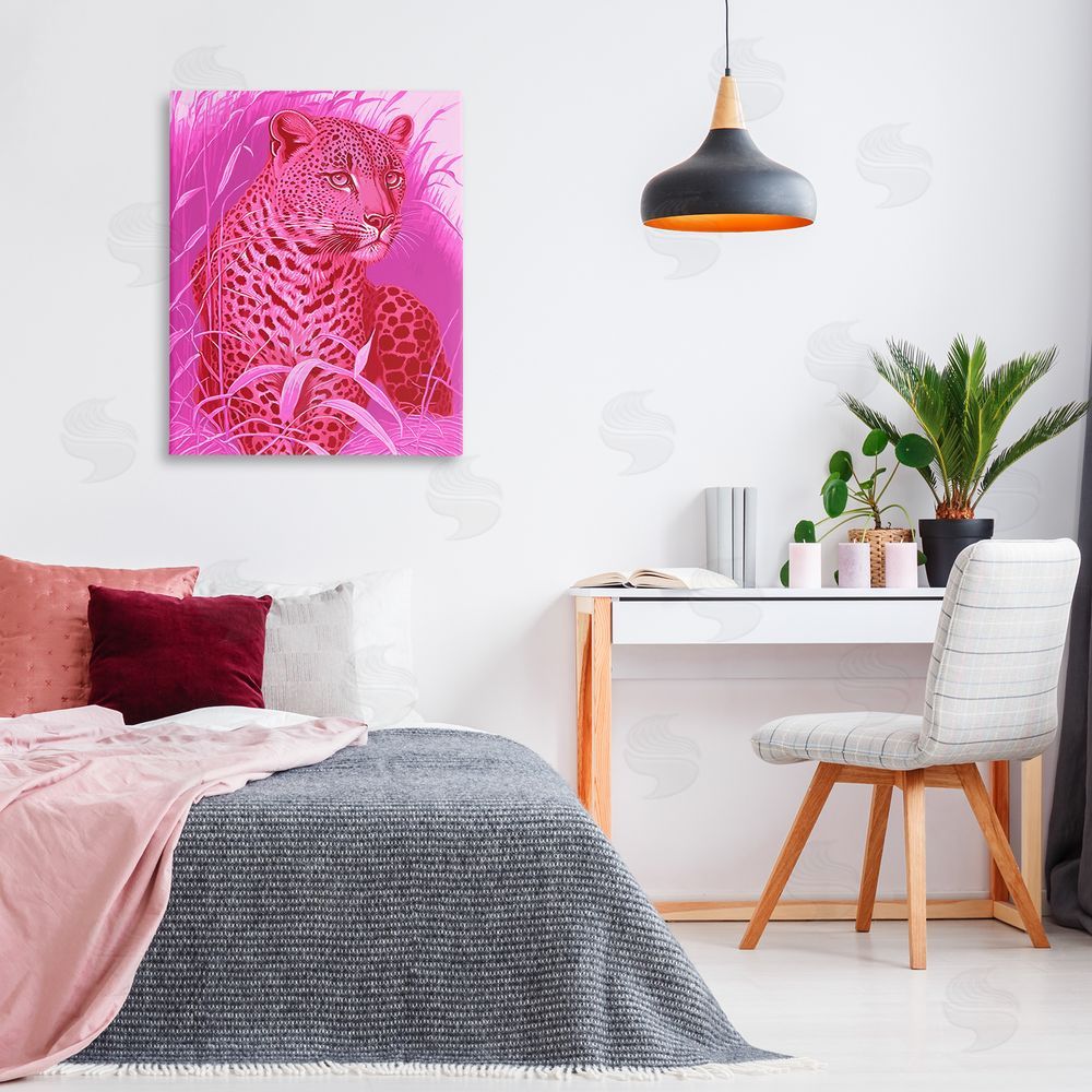 Stupell Studio Cheetah Among Pink Leaves Canvas Wall Art Print in Room
