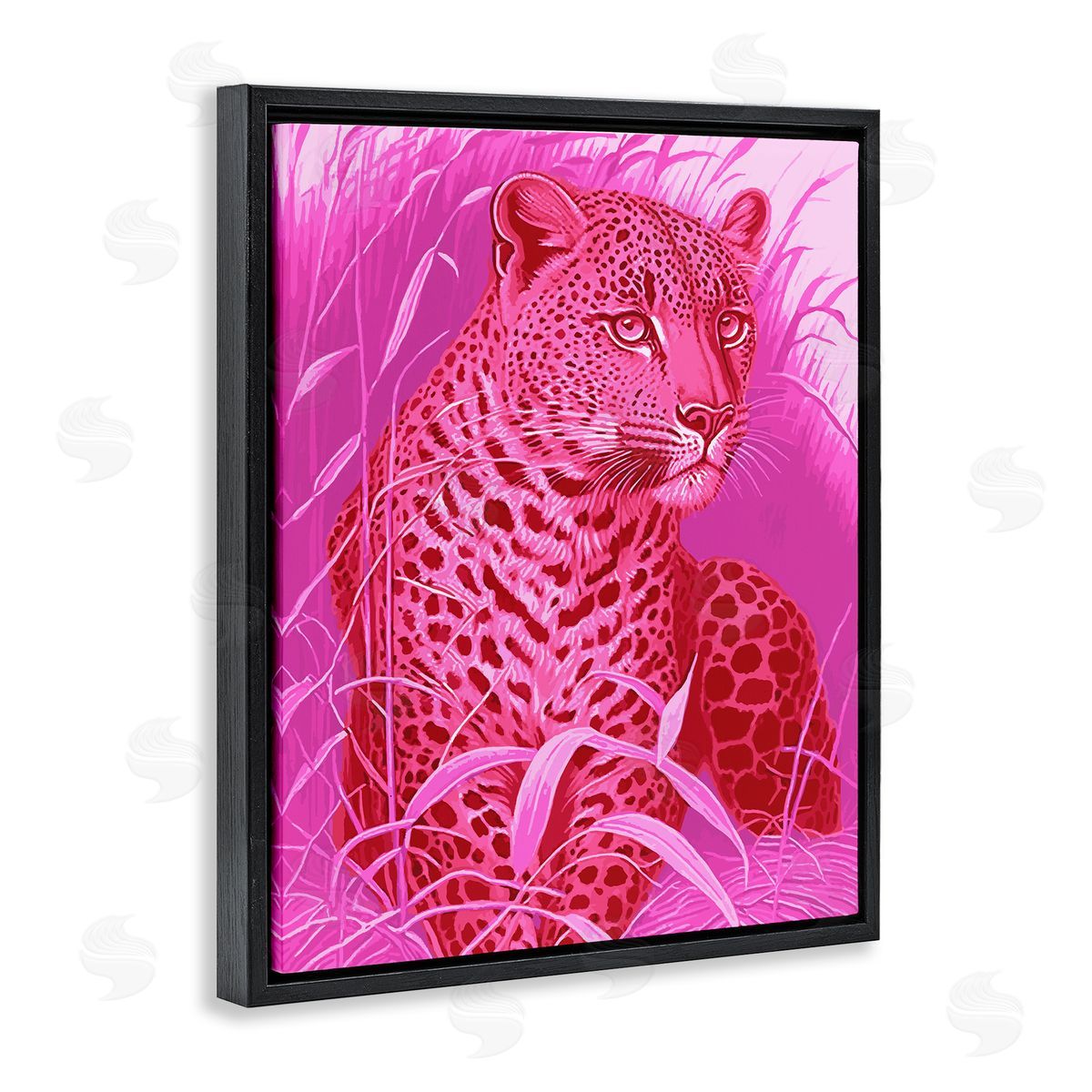 Stupell Studio Cheetah Among Pink Leaves Black Floating Frame Canvas Wall Art Print