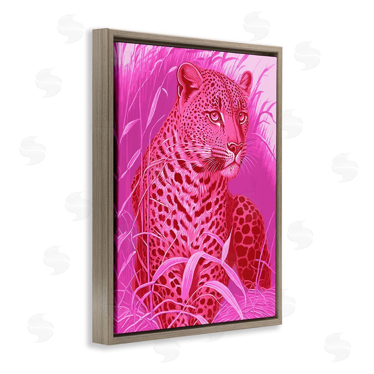 Stupell Studio Cheetah Among Pink Leaves Brown Floating Frame Canvas Wall Art Print