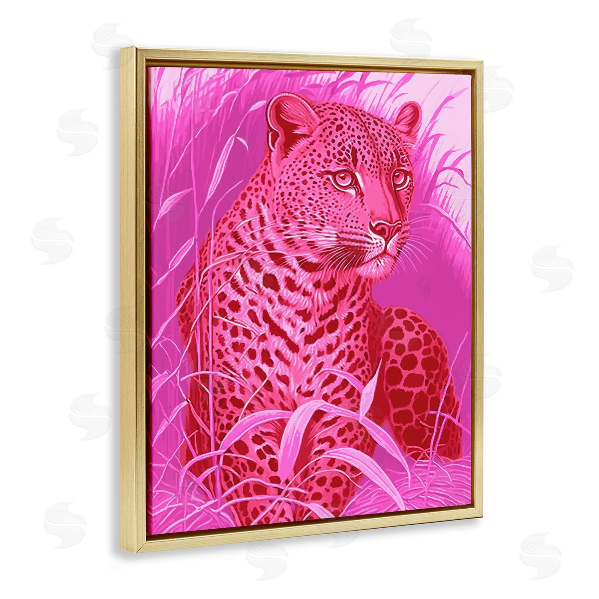 Stupell Studio Cheetah Among Pink Leaves Gold Floating Frame Canvas Wall Art Print