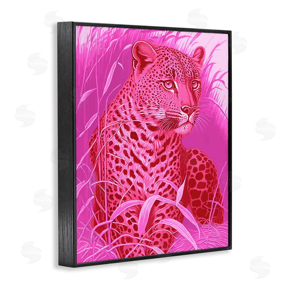 Stupell Studio Cheetah Among Pink Leaves Black Framed Giclee Wall Art Print