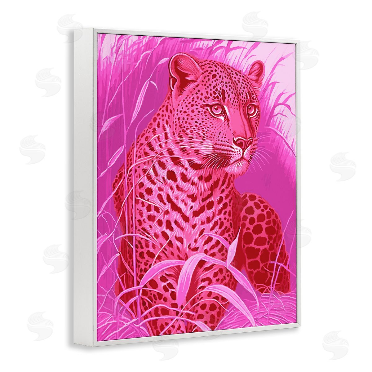 Stupell Studio Cheetah Among Pink Leaves White Framed Giclee Wall Art Print