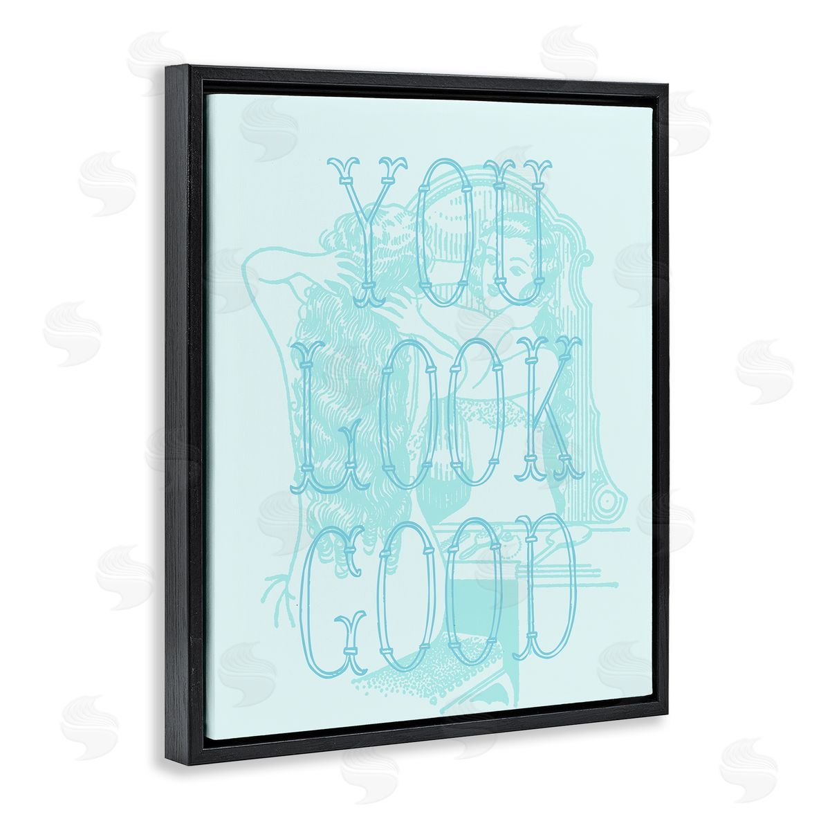 Stupell Studio You Look Good Girl in Mirror Black Floating Frame Canvas Wall Art Print