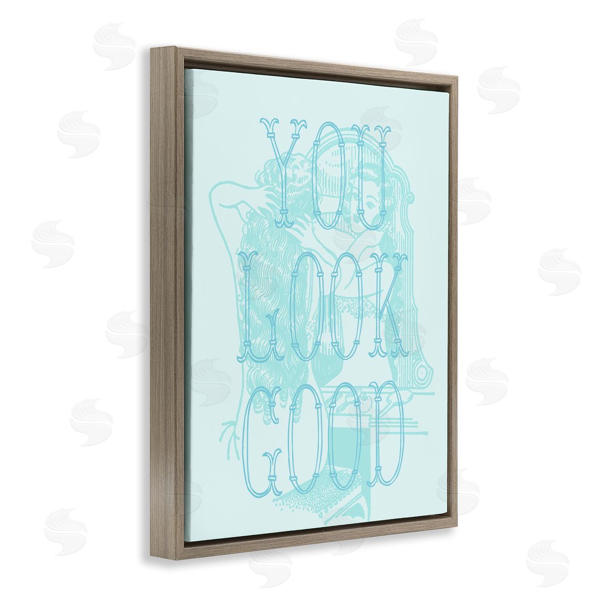 Stupell Studio You Look Good Girl in Mirror Brown Floating Frame Canvas Wall Art Print