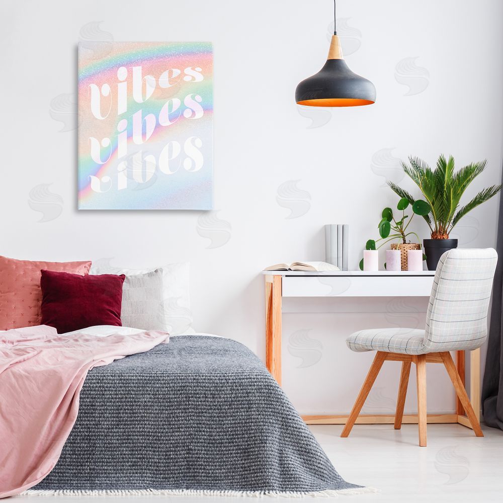 Stupell Studio Vibes over Glam Rainbow Canvas Wall Art Print in Room