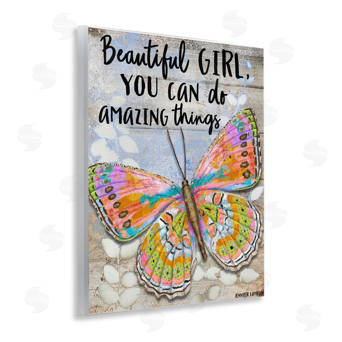 Jennifer Lambein Beautiful Girl & Butterfly Wooden Wall Plaque Art Print