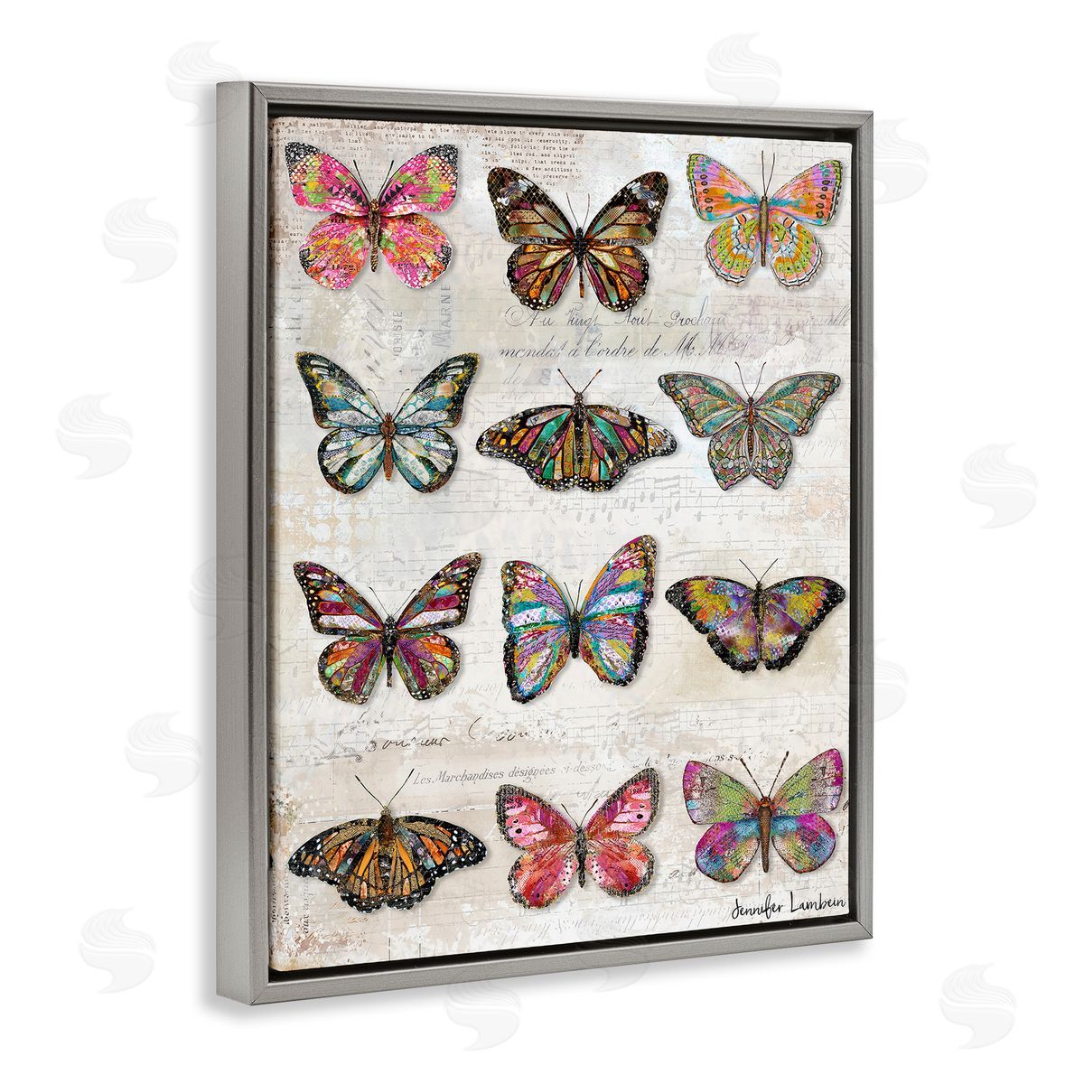 Jennifer Lambein Butterfly Love Vintage Studies Gray Floating Frame Canvas Wall Art Print
