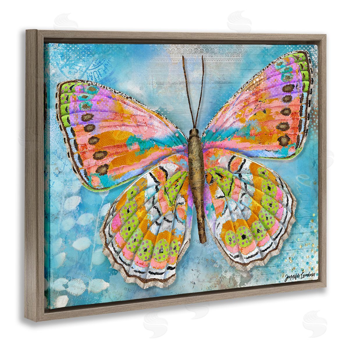 Jennifer Lambein Celebration Butterfly Wings Brown Floating Frame Canvas Wall Art Print