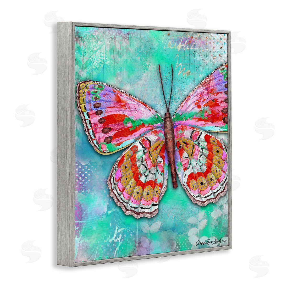 Jennifer Lambein Cherry Mint Butterfly Gray Framed Giclee Wall Art Print