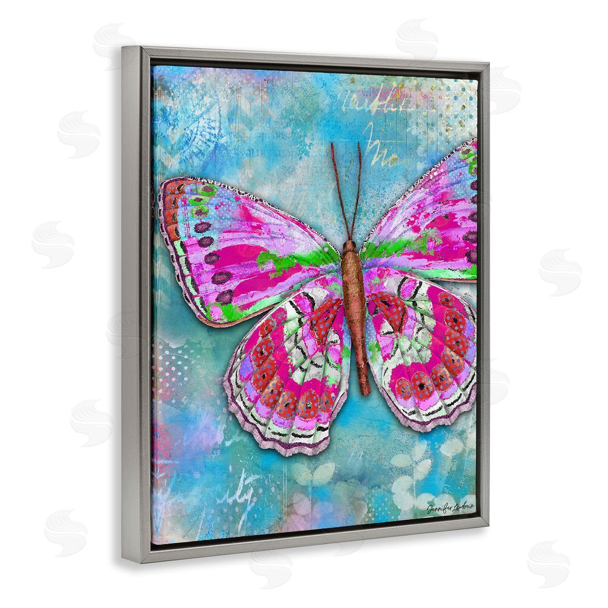 Jennifer Lambein Garden Party Butterfly Gray Floating Frame Canvas Wall Art Print