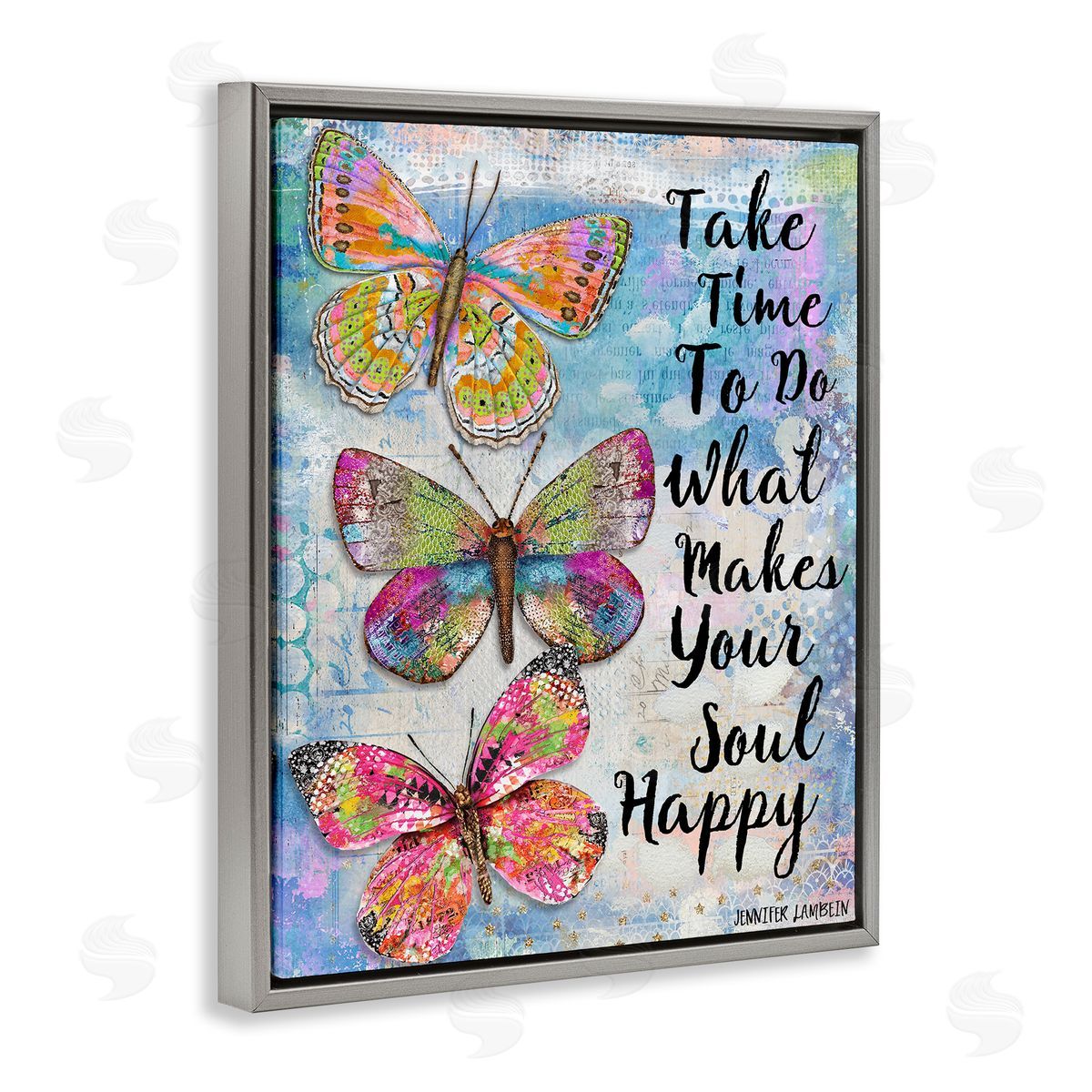 Jennifer Lambein Makes Your Soul Happy Butterfly Gray Floating Frame Canvas Wall Art Print