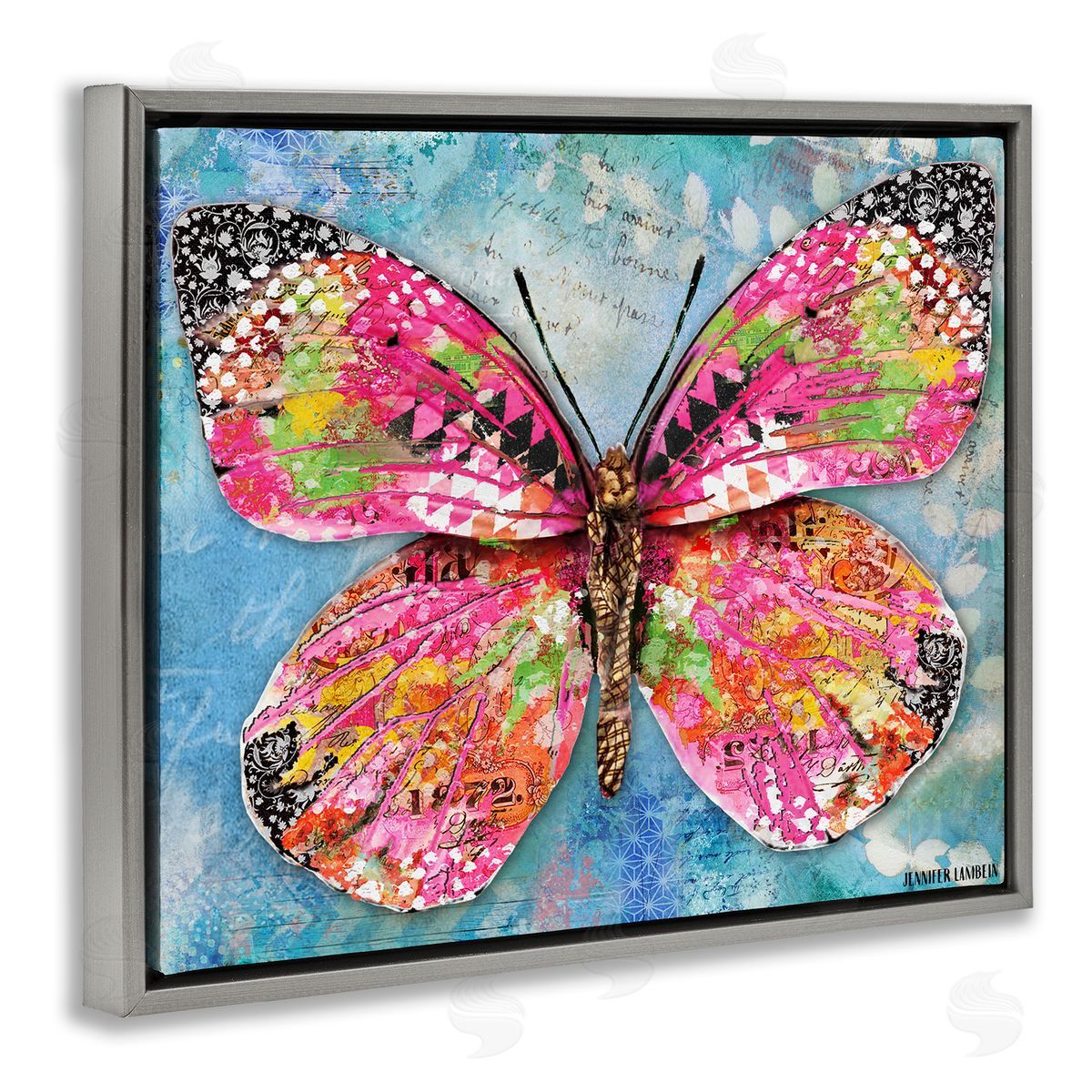 Jennifer Lambein Wonderland Butterfly Pattern Gray Floating Frame Canvas Wall Art Print