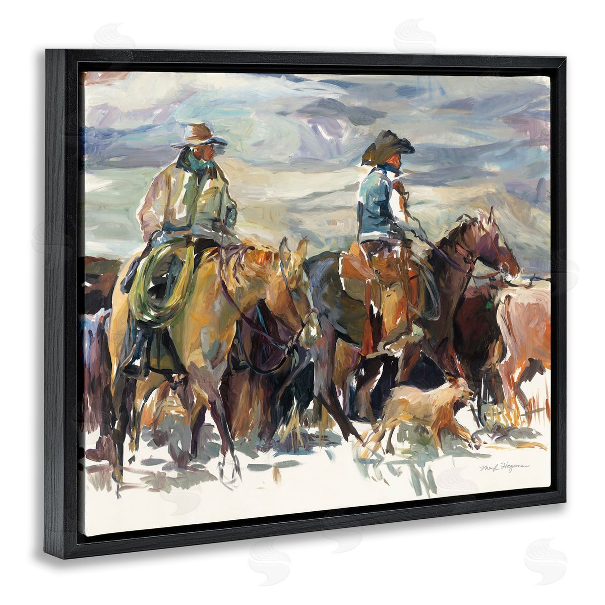 Marilyn Hageman The Roundup Western Painting Black Floating Frame Canvas Wall Art Print