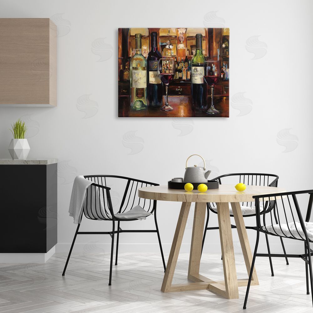 Marilyn Hageman Reflection of Wine Bottles Canvas Wall Art Print in Room