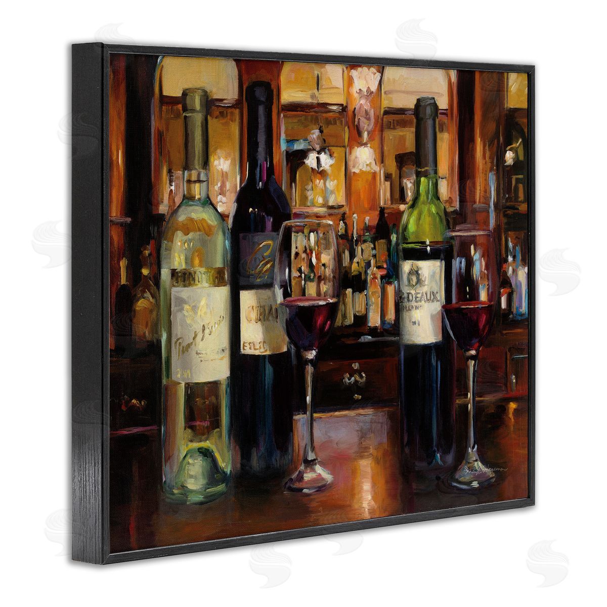 Marilyn Hageman Reflection of Wine Bottles Black Framed Giclee Wall Art Print