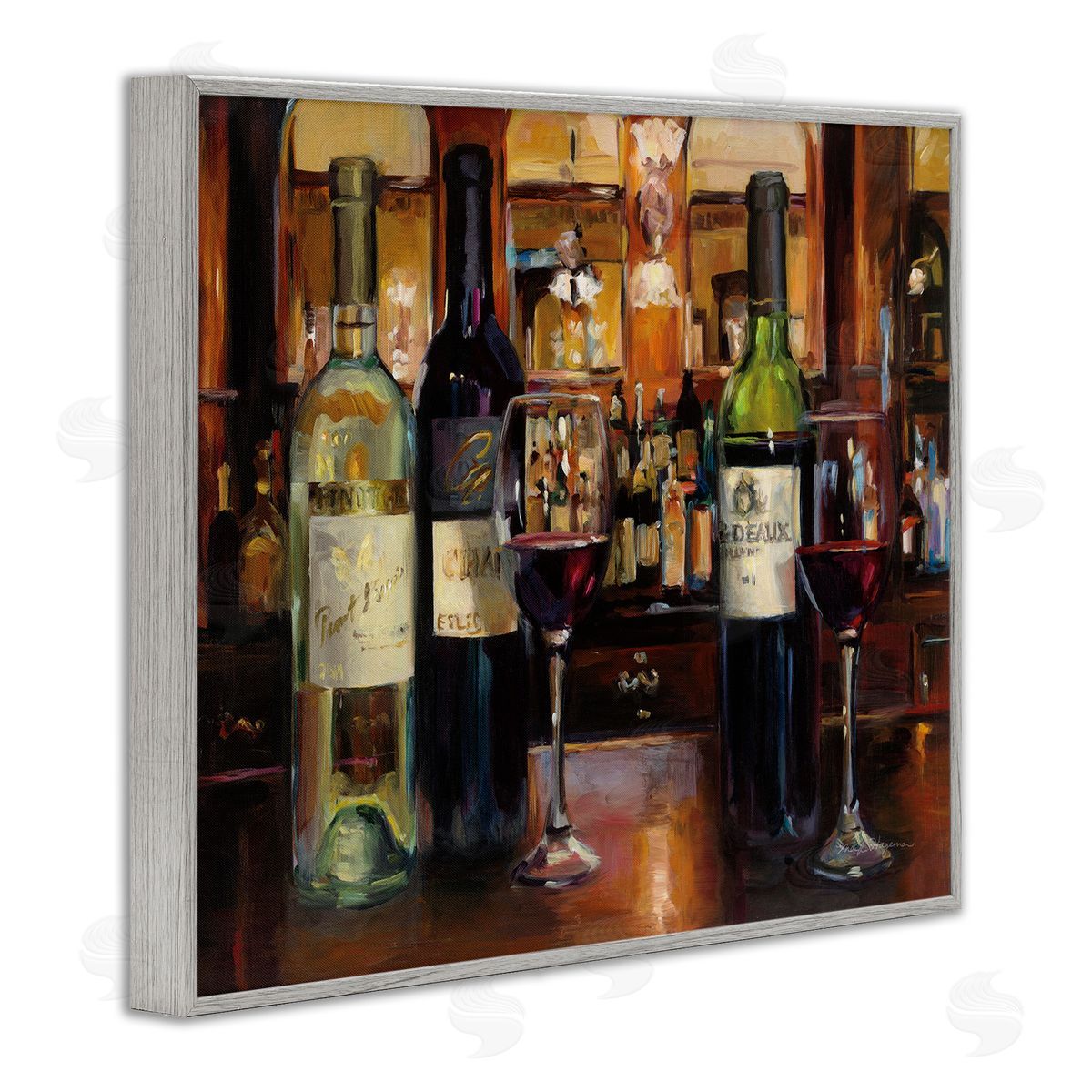 Marilyn Hageman Reflection of Wine Bottles Gray Framed Giclee Wall Art Print