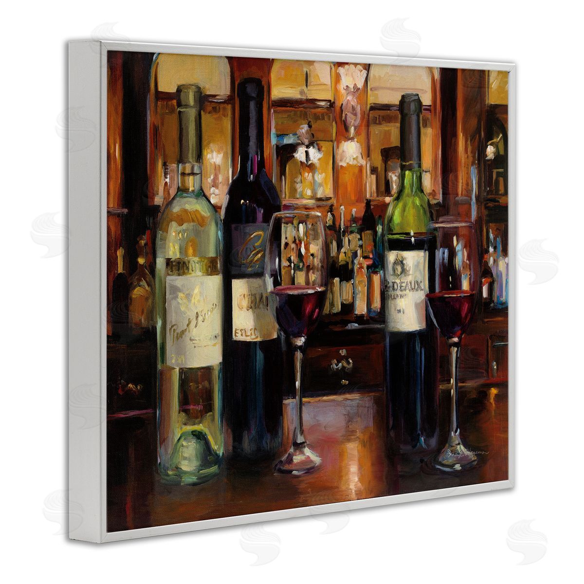 Marilyn Hageman Reflection of Wine Bottles White Framed Giclee Wall Art Print