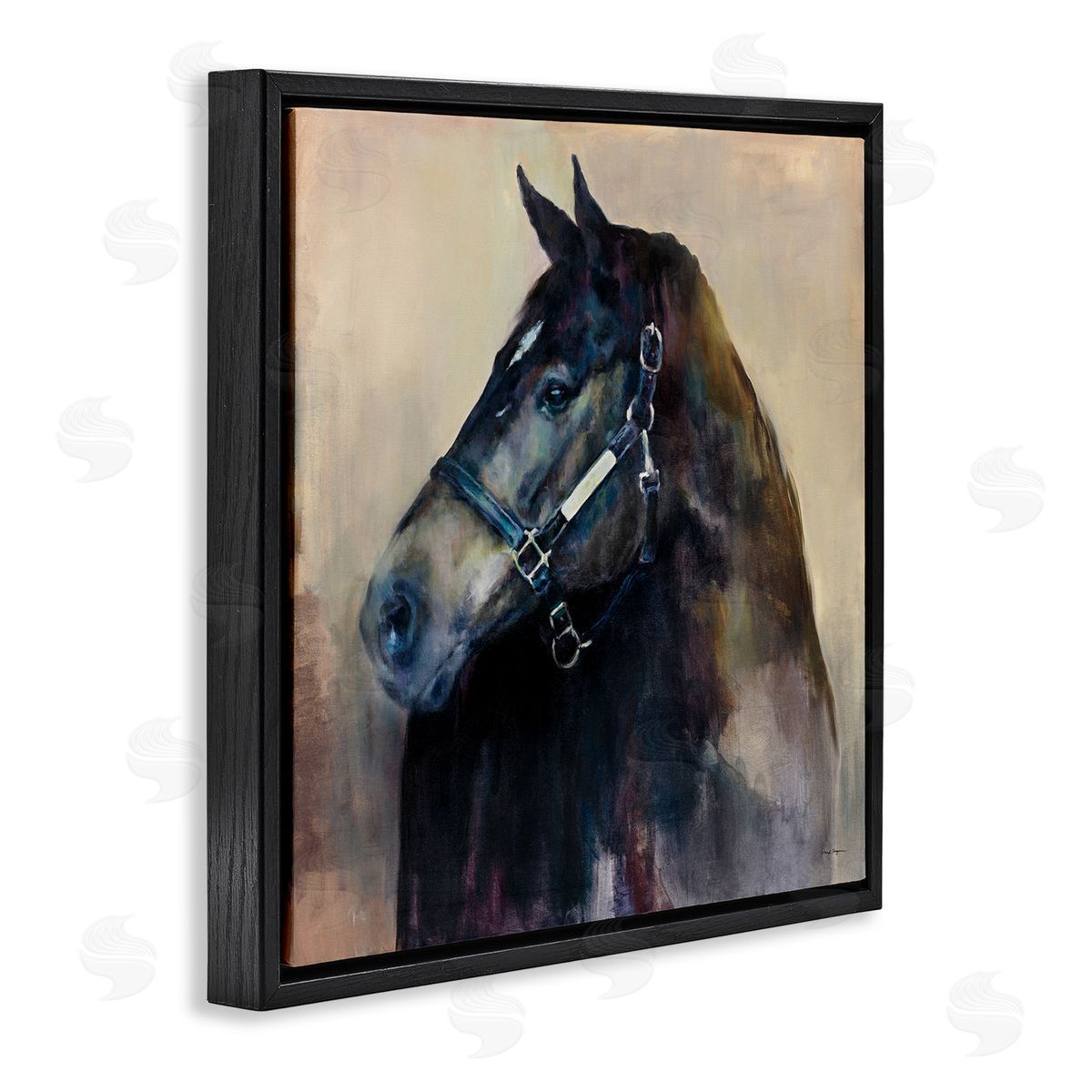Ritzy Black Horse Black Floating Frame Canvas Wall Art, Home Decor by Marilyn Hageman