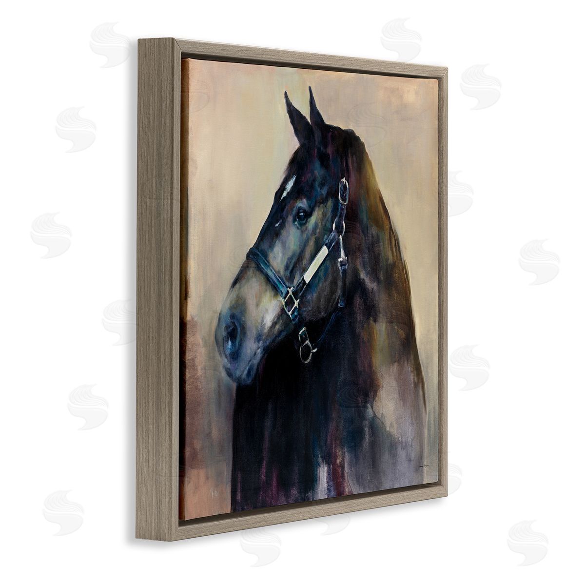 Ritzy Black Horse Brown Floating Frame Canvas Wall Art, Home Decor by Marilyn Hageman