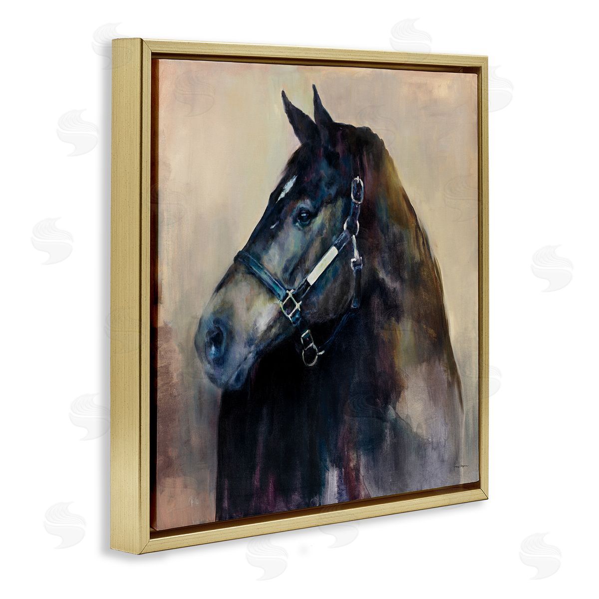 Ritzy Black Horse Gold Floating Frame Canvas Wall Art, Home Decor by Marilyn Hageman