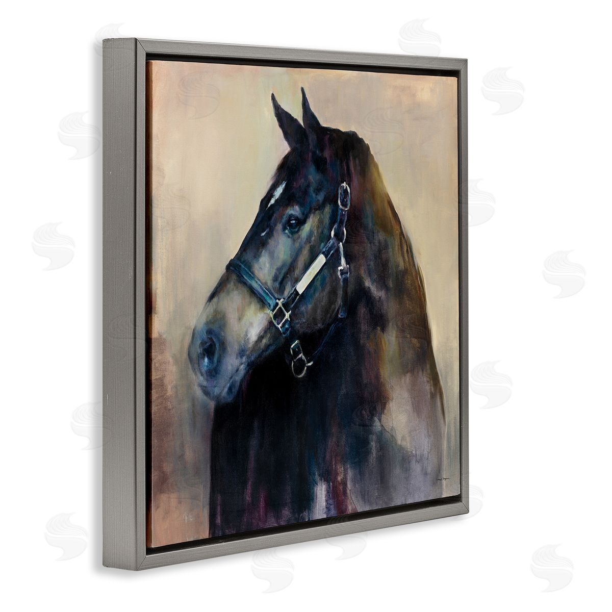 Ritzy Black Horse Grey Floating Frame Canvas Wall Art, Home Decor by Marilyn Hageman