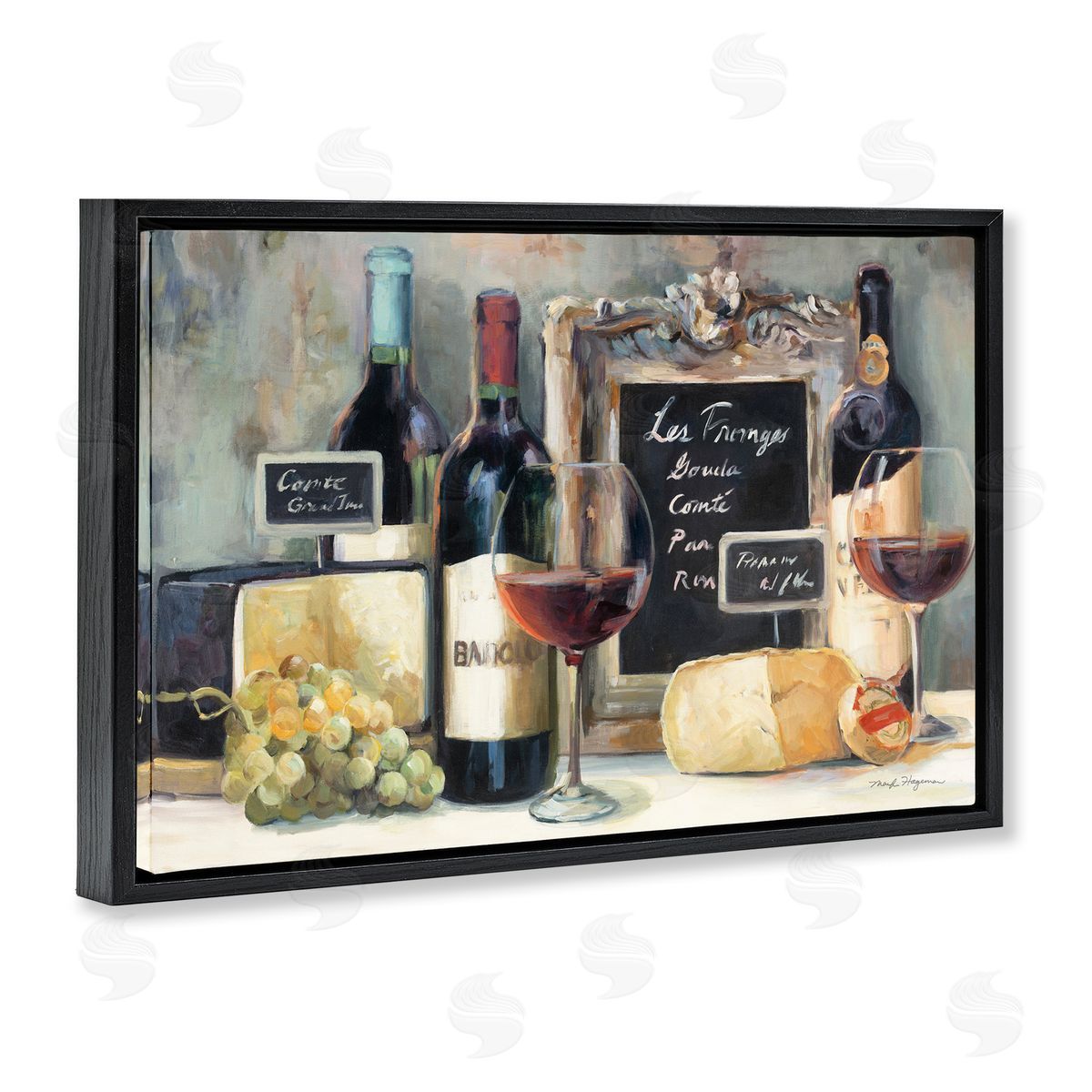 Marilyn Hageman Parisian Wine & Cheese Black Floating Frame Canvas Wall Art Print