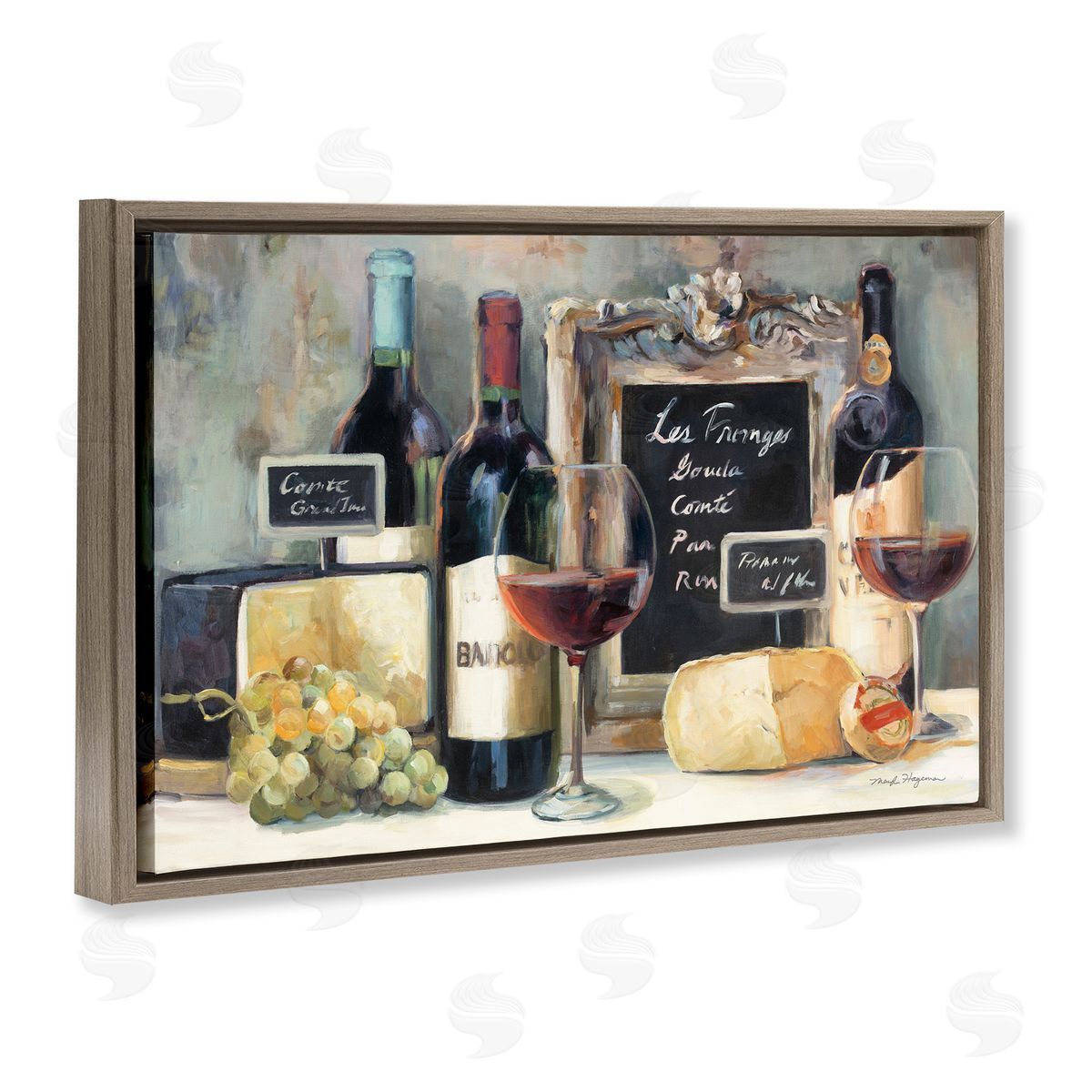 Marilyn Hageman Parisian Wine & Cheese Brown Floating Frame Canvas Wall Art Print