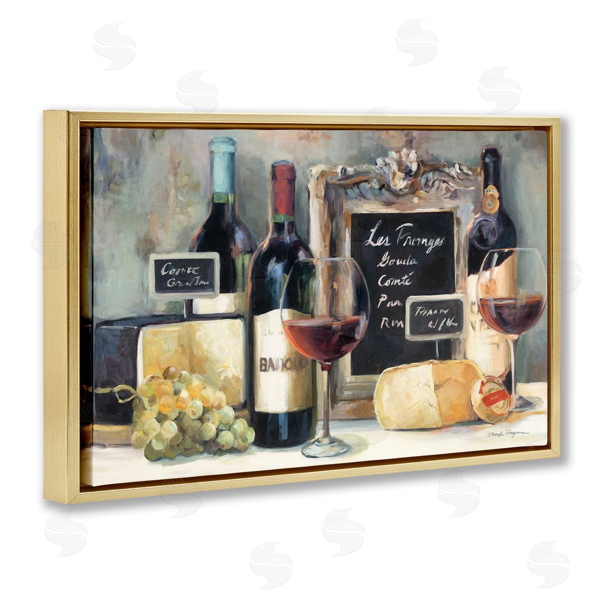 Marilyn Hageman Parisian Wine & Cheese Gold Floating Frame Canvas Wall Art Print