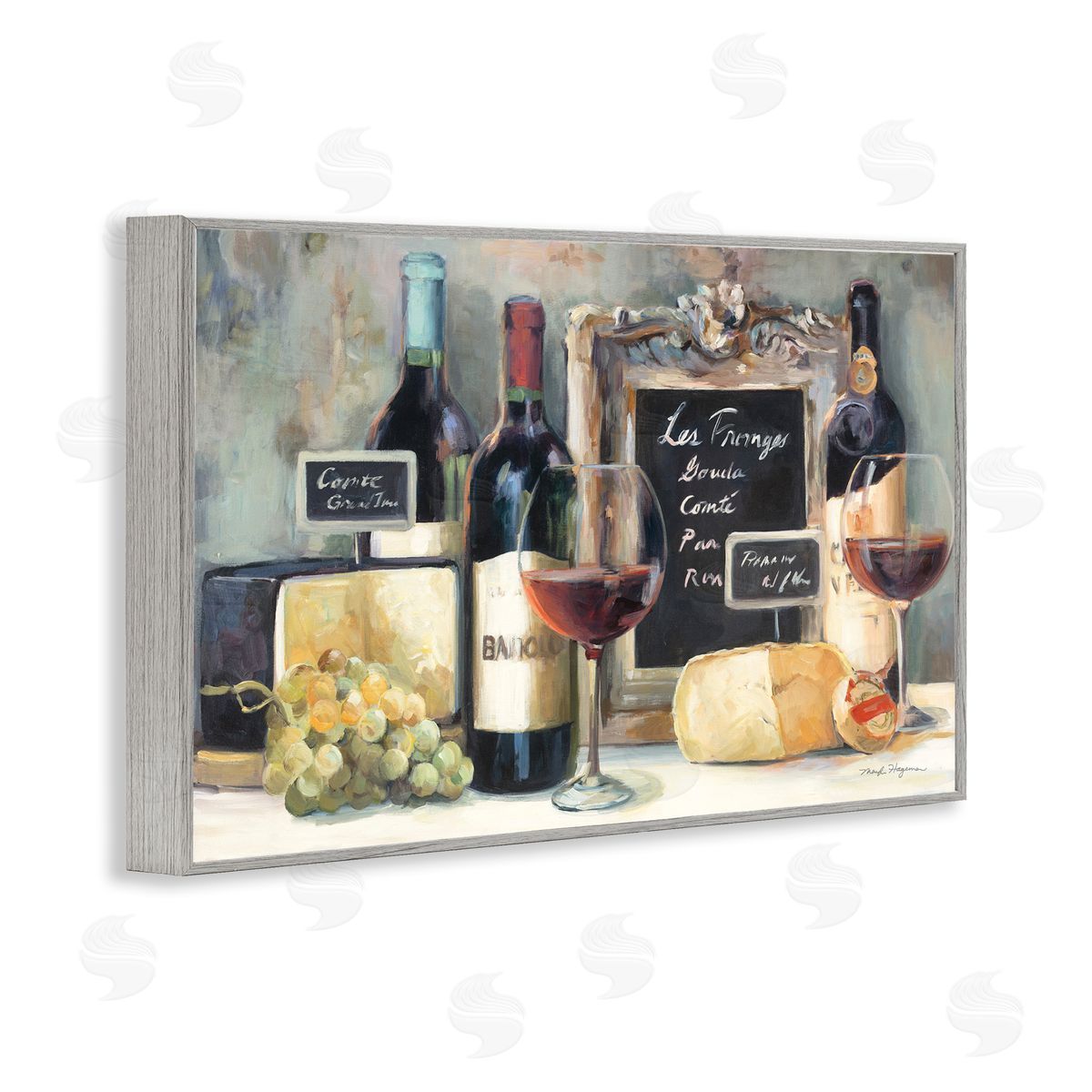 Marilyn Hageman Parisian Wine & Cheese Gray Framed Giclee Wall Art Print