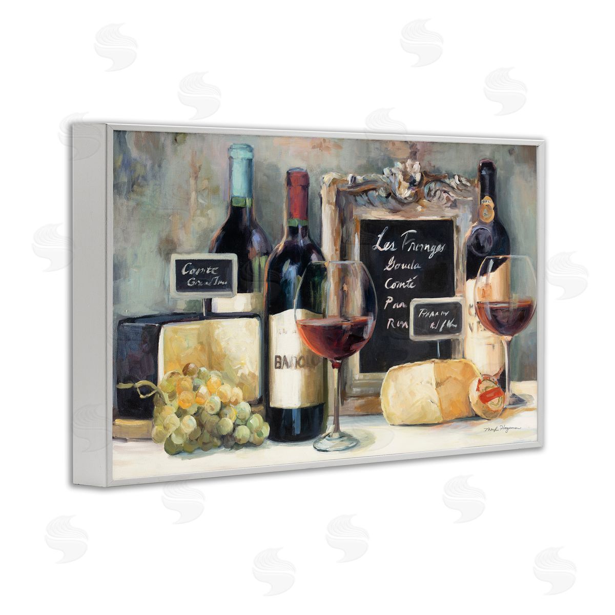 Marilyn Hageman Parisian Wine & Cheese White Framed Giclee Wall Art Print
