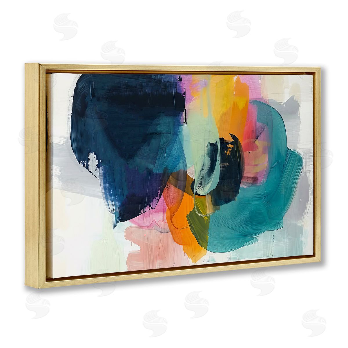 Irena Orlov Bold Hue Paint Strokes Gold Floating Frame Canvas Wall Art Print