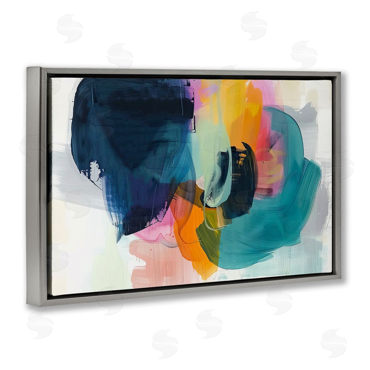 Irena Orlov Bold Hue Paint Strokes Gray Floating Frame Canvas Wall Art Print