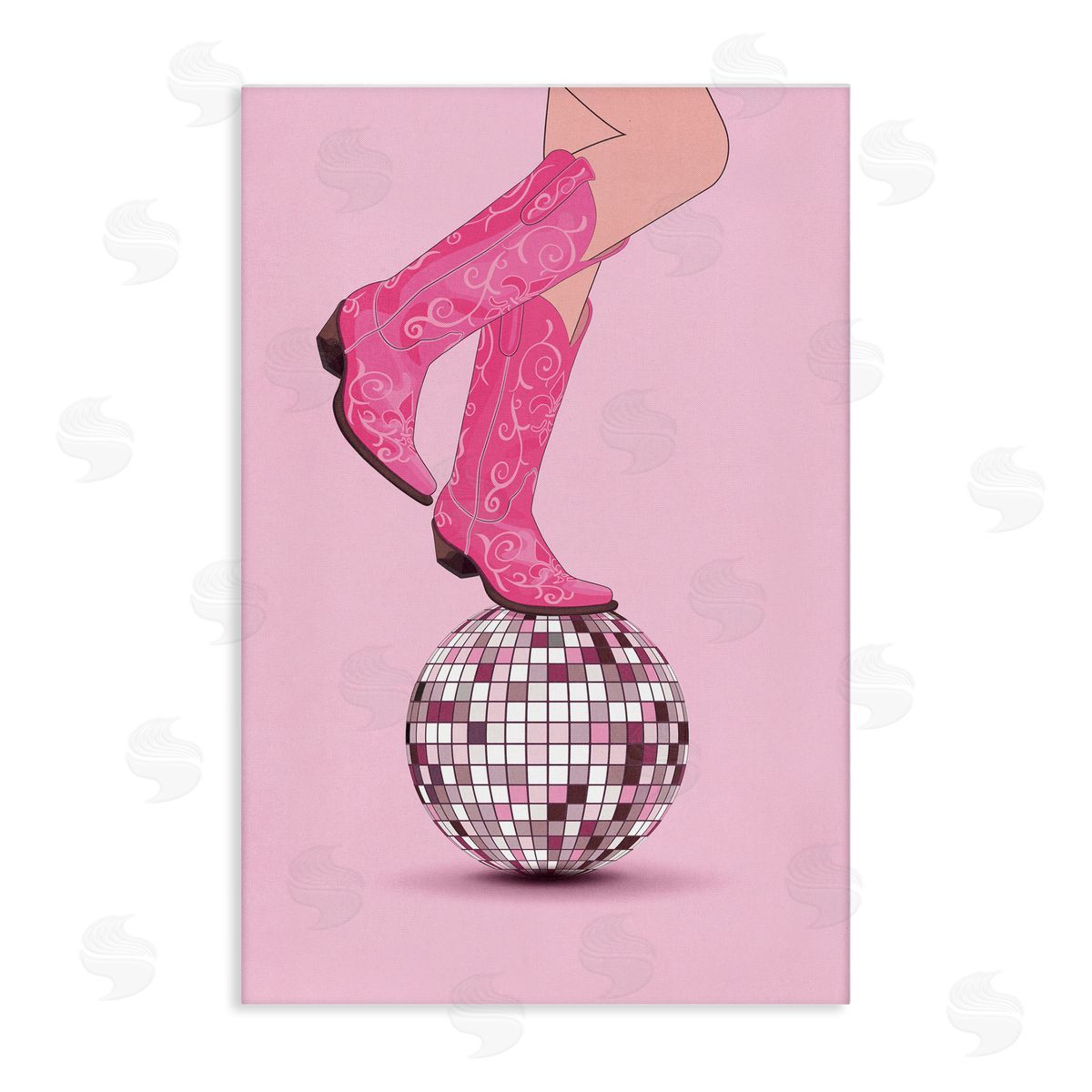 Nataly White Pink Cowgirl on Disco Ball Canvas Wall Art Print