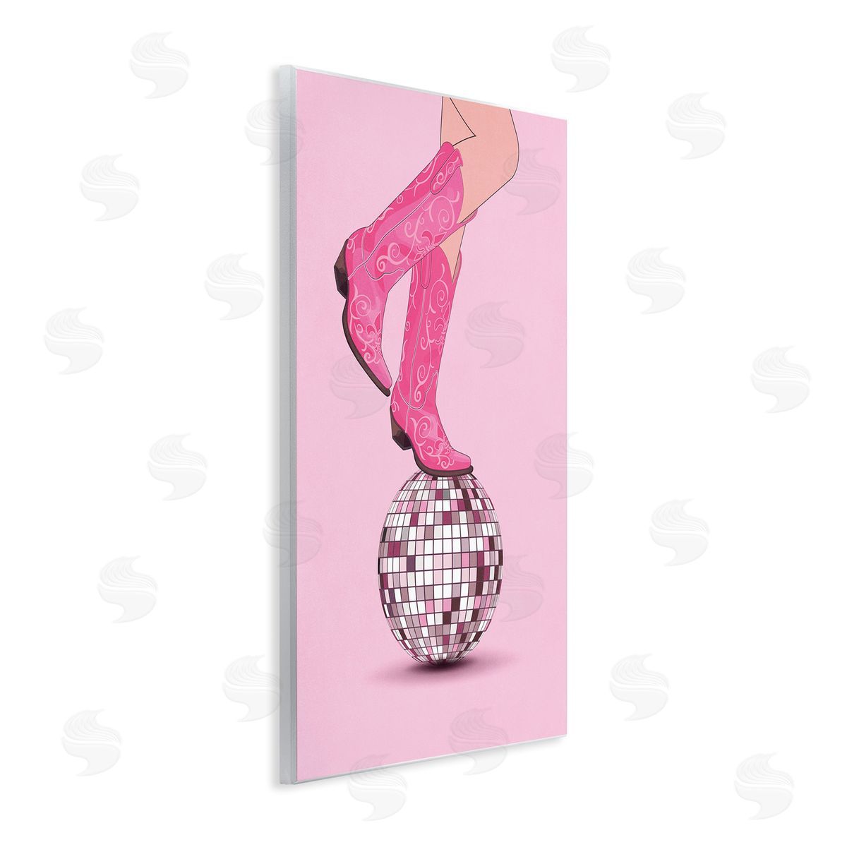 Nataly White Pink Cowgirl on Disco Ball Wooden Wall Plaque Art Print