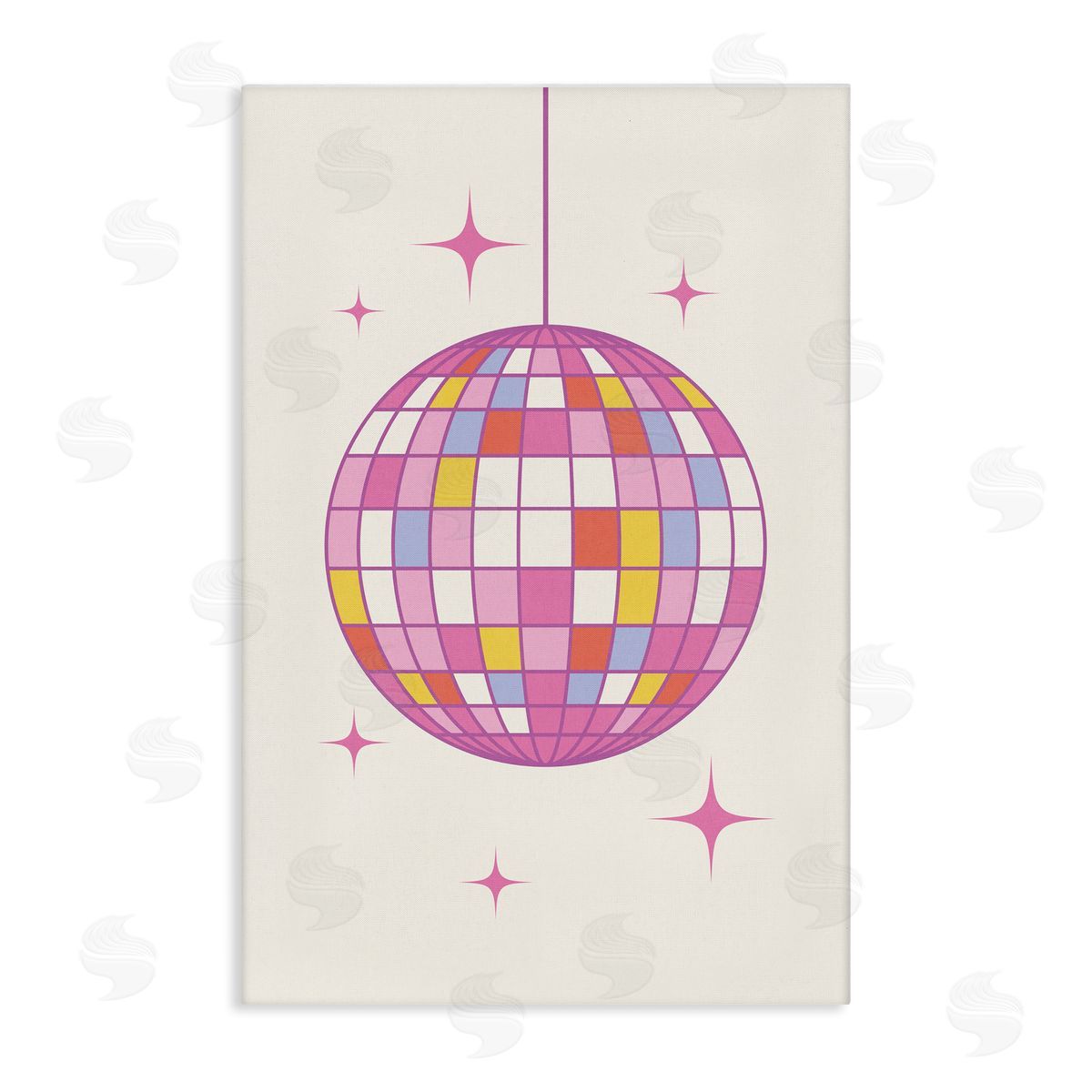 Nataly White Pastel Disco Ball Canvas Wall Art Print