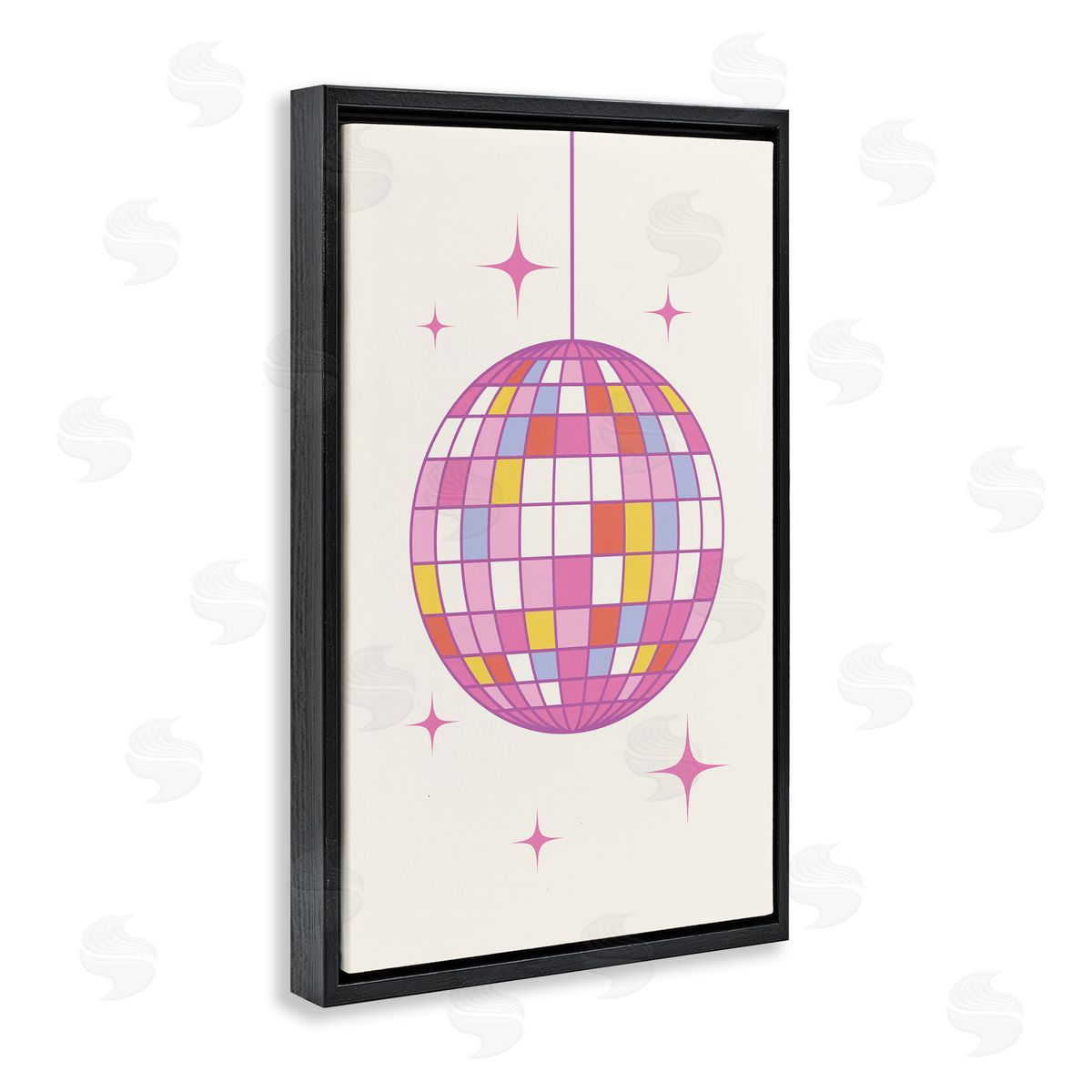 Nataly White Pastel Disco Ball Black Floating Frame Canvas Wall Art Print