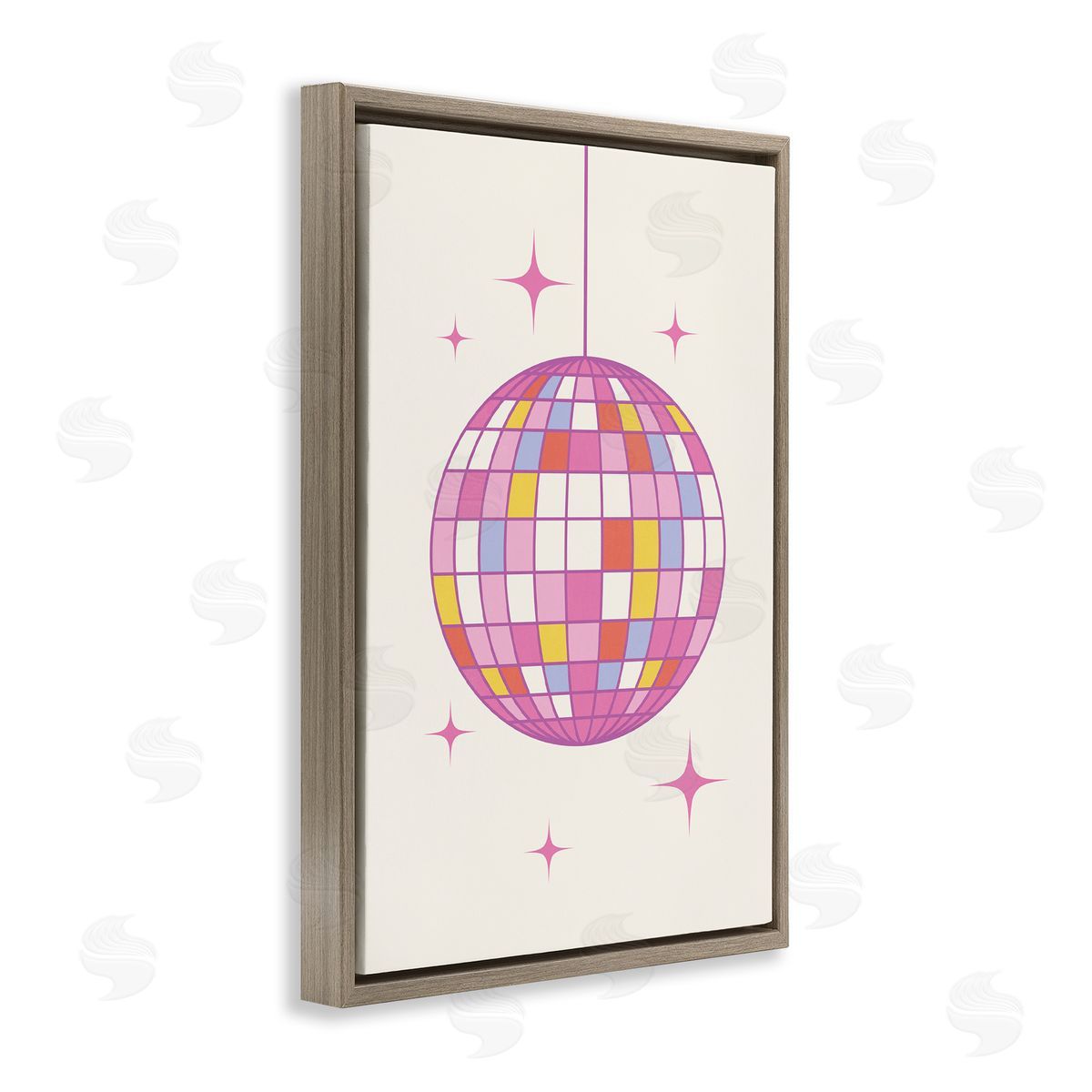 Nataly White Pastel Disco Ball Brown Floating Frame Canvas Wall Art Print