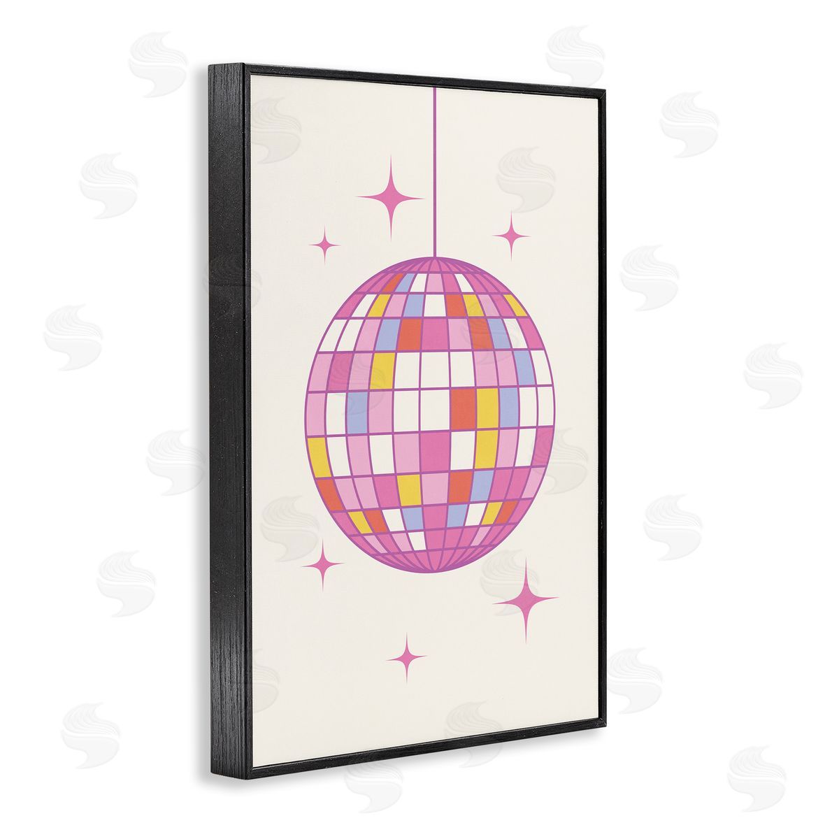 Nataly White Pastel Disco Ball Black Framed Giclee Wall Art Print