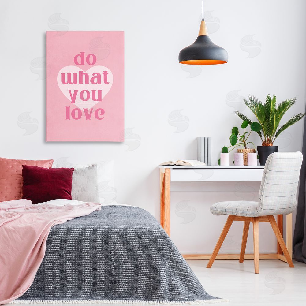 Nataly White Do What You Love Pink Canvas Wall Art Print in Room