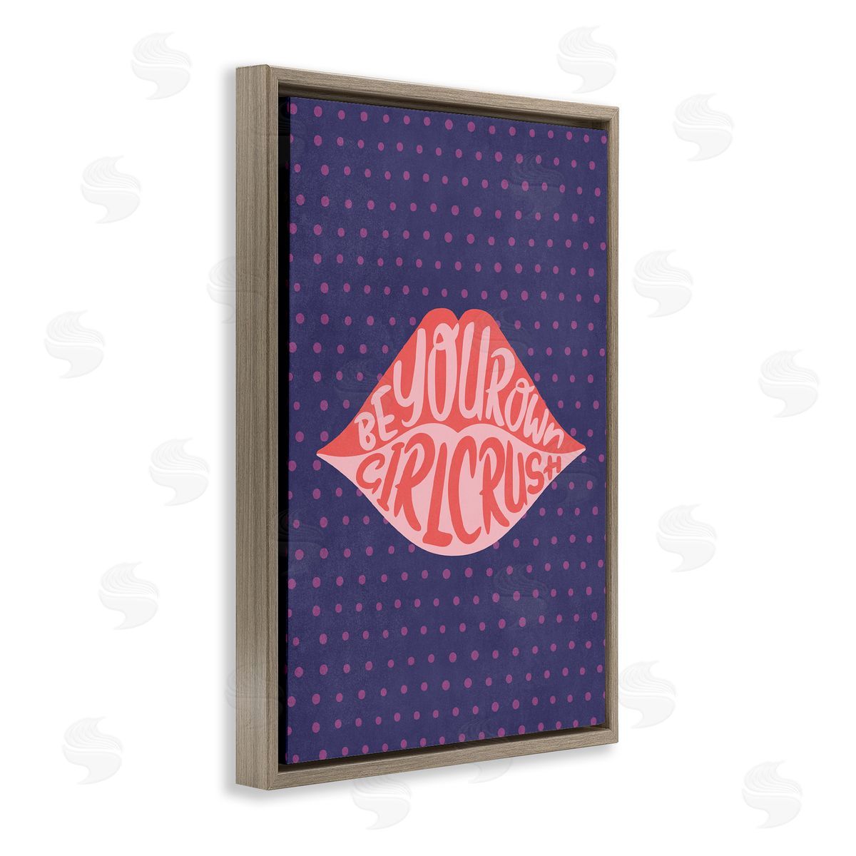 Nataly White Confident Girl Crush Lips Brown Floating Frame Canvas Wall Art Print